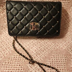 Badgley Mischka Black Vegan Leather Crossbody Bag With Studs NWT